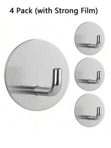 Heavy Duty Waterproof In Shower Hooks For Hanging Loofah, Towels, Clothes, Robes For Bathroom Removable Adhesive Wall, Door Hook Stainless Steel Black Stick On Hooks 4 Pcs - Silver - View 8