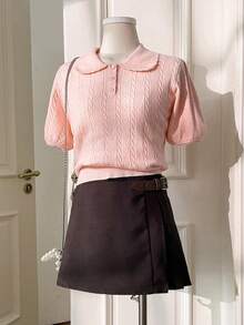 SHEIN Unity Saia Feminina Vintage de Cor de Café com Bainha Assimétrica, Cintura com Ajuste de Metal, Estilo Retrô Universitário Y2K Millennium, Adequada para Casual, Escritório, Férias de Verão, Praia, Encontros, Festa, Formatura, Volta às Aulas, Versátil e da Moda - Castanho - Visão 11