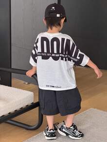 Young Boy Casual Korean Style Loose Fit Street Big Letter Graphic Round Neck Short Sleeve T-Shirt, Suitable For Commuting, School, Daily Casual Wear, Sports, Spring/Summer - White - View 7