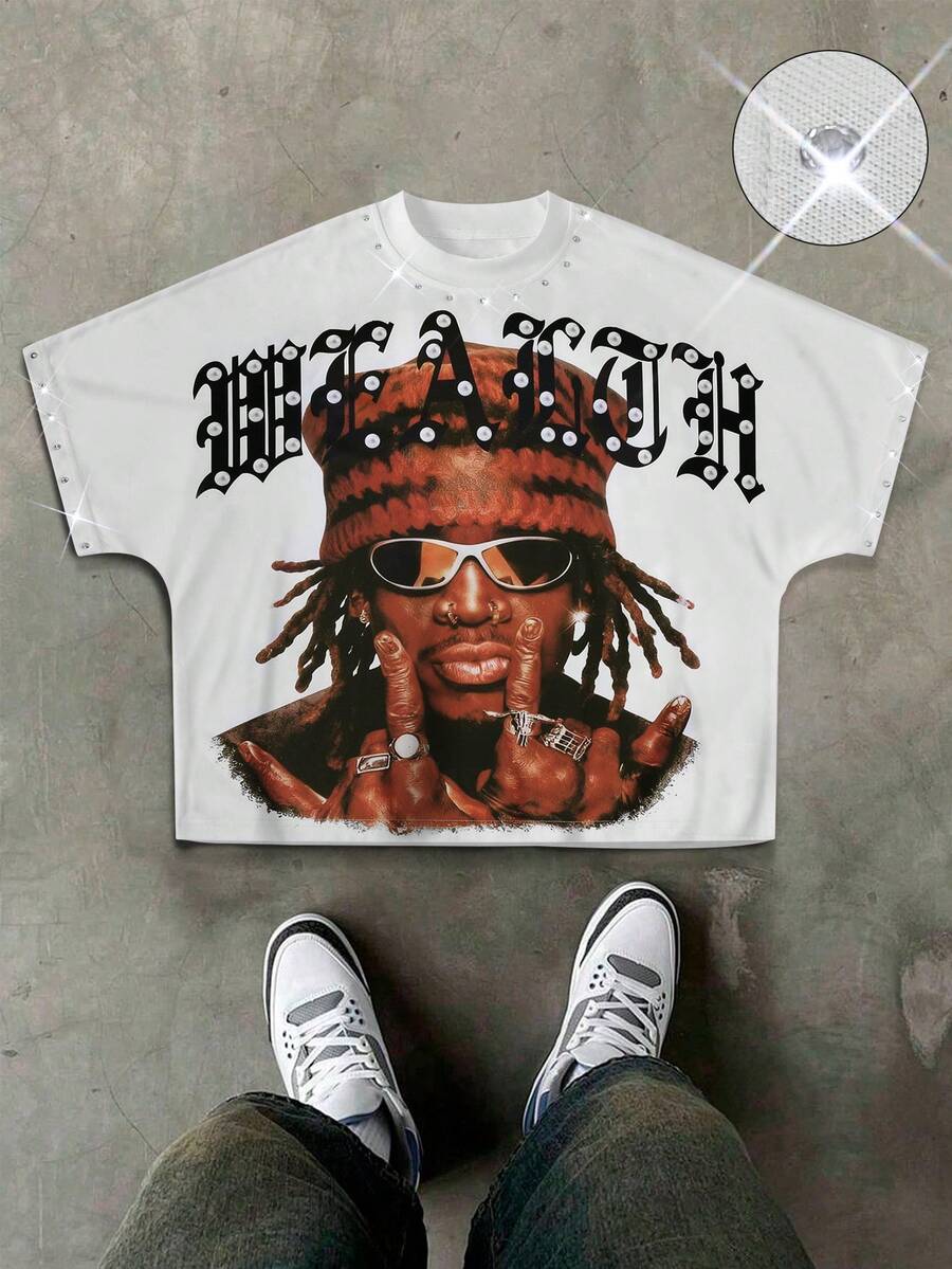 PAVTROS Camiseta de manga corta de cuello redondo con gráfico de retrato y letra casual para hombre, de verano - Multicolor - Ver 1