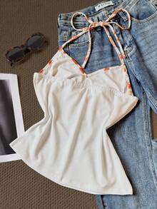 Airaco Women's Summer Vacation Floral Print Backless Sexy Camisole - White - View 7