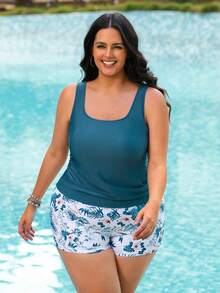 Swim Lushoire Conjunto de tankini elegante y sin espalda para tallas grandes, estilizador y favorecedor, adecuado para la playa y vacaciones