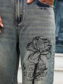 GALLERY FADE Men's Retro American Street Style Distressed Graffiti Print Denim Jeans Baggy Jeans Men Baggy Jeans Streetwear Men Wide Leg Jeans, Perfect Holiday Gift For Boyfriend & Husband