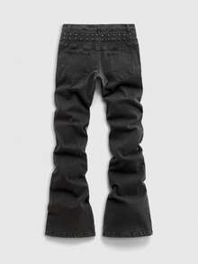 ROMWE MEN Casual Men's Metal Rivet Layered Denim Jeans - Brown - View 4