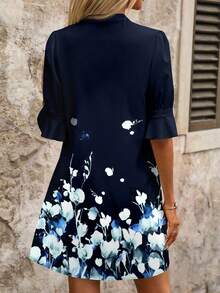 SHEIN Clasi Women's Casual Floral Print Ruffle Hem Loose Mini Dress, Summer Spring - Navy Blue - View 2