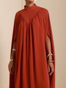 SHEIN Veneréa Rochie maxi elegantă pentru femei, stil vintage, lejeră, stil pelerină, cu decolteu înalt și decolteu în V, croială lejeră