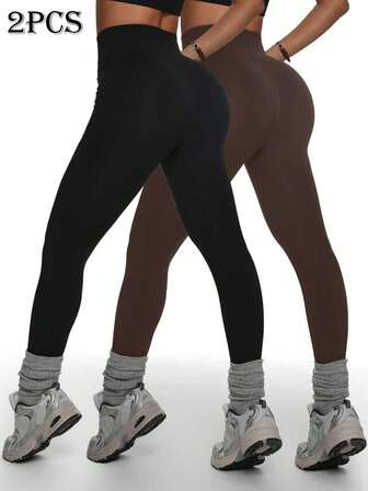 2件套女士无缝瑜伽紧身裤套装