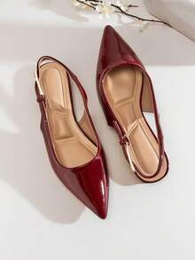 SHUZIA 女士尖头搭扣露跟平底鞋，酒红色 - 光泽柔和的优雅，打造日常时尚造型 - 酒紅色 - 查看 7