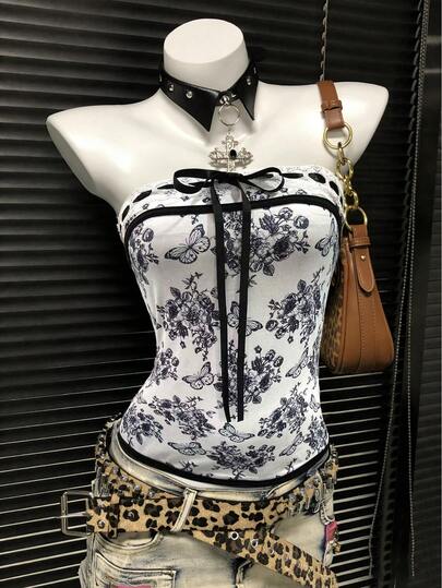 Glimmora Floral Print Twist Front Vintage Inspired Cropped Camisole