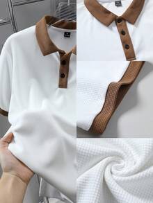 Manfinity Hypemode 男士休闲撞色时尚短袖 Polo 衫，男士 Polo 衫，男士短袖衬衫，男士街头服饰，男士翻领衬衫，时尚街头服饰百搭单品，是送给男朋友的完美礼物。 - 白色 - 查看 3