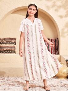 SHEIN 少女时尚印花露肩短袖连衣裙 - 白色 - 查看 9
