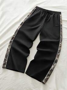 AXEPEAK Men's Casual Camouflage Print Patchwork Drawstring Waist Pants - Black - View 3