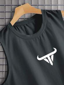 Manfinity Homme Men's Minimalist Printed Sleeveless Crew Neck Tank Top - Dark Grey - View 4