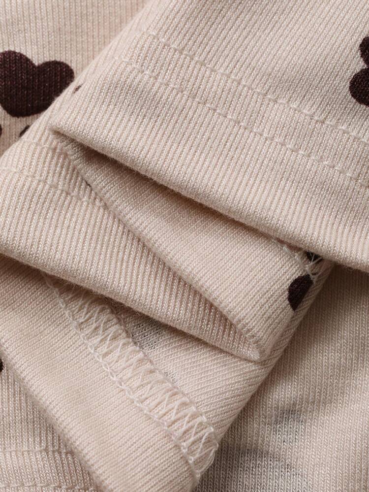 2pcs Paw Print Pattern Lace Patchwork Fitted Sleepwear Set For Women, Autumn/Winter