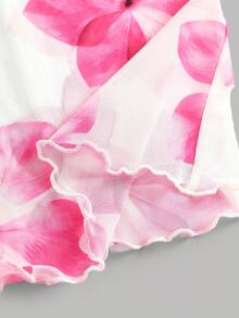 Tween Girls Tropical Floral Print Snug Fit Cami Dress - Pink - View 5