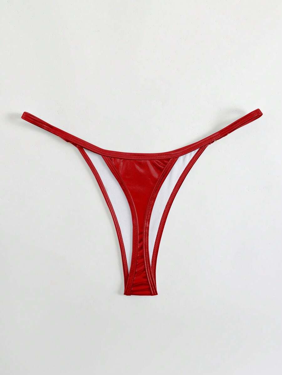 SHEIN Swim Quần bikini màu trơn dành cho nữ, kiểu dáng gợi cảm cho kỳ nghỉ biển. - Đỏ - Xem 1