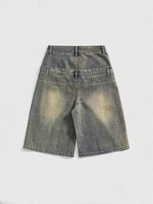 ROMWE Street Life Pantalones cortos de mezclilla Bermuda de ajuste holgado con diseño de bolsillo bordado de estilo callejero Y2K de cintura baja - Azul - Ver 2