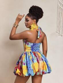 BamGleam Summer New Tie-Dye Print Halter Backless Bodycon Mini Dress, Sexy Beach Vacation Dress For Women - Multicolor - View 2