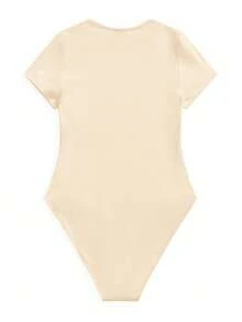 SHEIN BASICS Casual Solid Color Knit Crew Neck Short Sleeve Bodysuit For Women