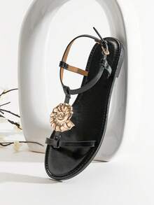 SHUZIA Sandales à bride de cheville avec ornement métallique minimaliste pour femmes - Noir - Voir 3