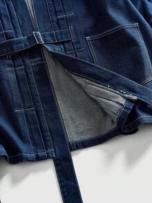 ROMWE MEN Friday the 13th X ROMWE Men's Loose Denim Shirt With Ribbons - Black - View 3