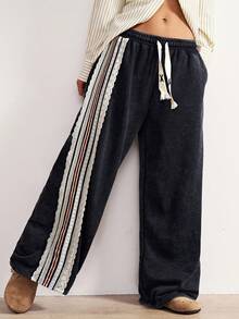 Bohemela 女士休闲纯色针织宽松运动裤 - 黑色 - 查看 3