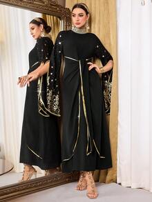 Al Najma Women's Fashion Off-Shoulder Arabic Style Dress, Party Wear - Black - View 3
