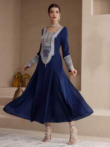 Al Najma 新款拼接撞色收腰优雅美人鱼裙摆鸡尾酒会礼服 - 藏蓝色 - 查看 6