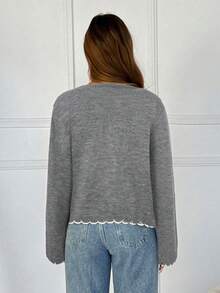 SHEIN EZwear 休闲百搭宽松长袖纽扣针织开衫女秋冬装 - 深灰色 - 查看 2