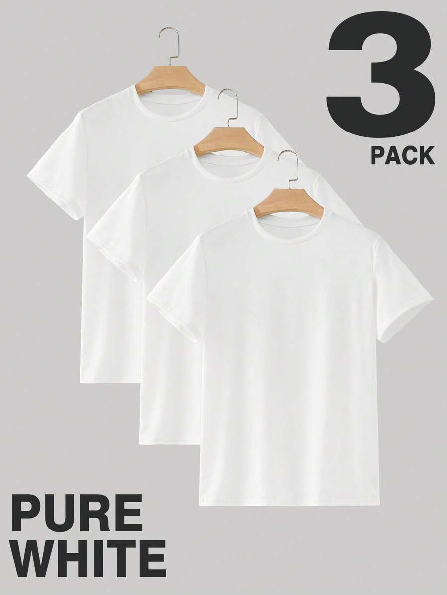 Manfinity Homme 3pcs/Set Men's Standard Fit White Crew Neck Short Sleeve T-Shirts - White - View 1