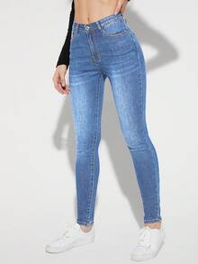 EMERY ROSE Quần jeans nữ màu xanh nhạt dáng ôm, thoải mái, đa năng. - Rửa nhẹ - Xem 3