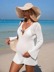 SHEIN 26SS 夏季沙滩度假针织孕妇泳衣罩衫