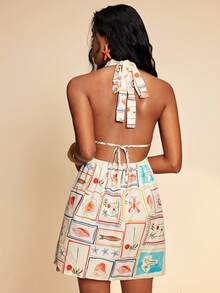 Travachic 热带龙虾水果印花露背迷你连衣裙 - 紅色 - 查看 2