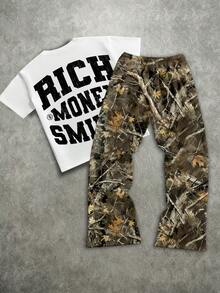 Manfinity ZONE917 Bộ áo thun ngắn tay cỡ lớn in hình hoạt hình mặt tiền MONEY họa tiết rằn ri đường phố. - Nhiều màu - Xem 5