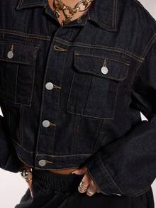 Normani Premium Denim Contrast Stitch Denim Jacket - Navy Blue - View 7
