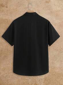 HIMLAND Men's Casual Loose Fit Cashew Print Short Sleeve Single-Breasted Shirt Premium Textured Fabric  Summer Wardrobe Essentials Casual Outfit Ideas Laid-Back Look  Daily Essential Wardrobe Staple Basic Style All-Match Style Go-To Piece Mix-And-Match Item Casual Versatile Style  Summer Wardrobe Essentials Casual Outfit Ideas Laid-Back Look Premium Textured Fabric  Daily Essential Wardrobe Staple Basic Style All-Match Style Go-To Piece Mix-And-Match Item Casual Versatile Style Hand-Beaded Ummer Wardrobe Essentials Casual Outfit Ideas Laid-Back Look Designer Style - Black - View 4