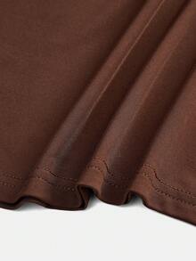 Đầm dài tay cổ cao màu trơn đơn giản dành cho thiếu nữ - màu nâu - Xem 3