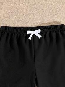 Young Boy 1pcs Solid Color Print Elastic Waist Bow Tie Decor Short Swim Trunks - Multicolor - View 3