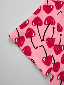 PopScrub Heart & Cherry Print V-Neck Short Sleeve Women's /Nursing Uniform Top, Fashionable For Spring/Summer Valentine's Day - Multicolor - View 3