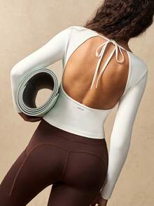 VARSIVA 女士休闲纯色V领修身露背运动T恤