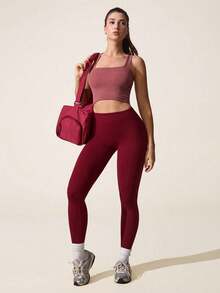 Core Rhythm ملابس علوية رياضية للنساء بياقة مربعة وأكمام ضيقة مصنوعة من خيوط AB، بتصميم دوبامين للياقة البدنية والرياضات الخارجية والتمرينات اليوغا - الأحمر - مشاهدة 6