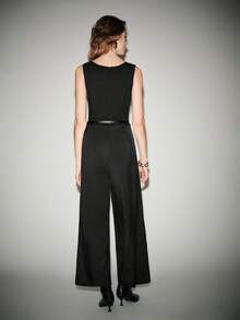 Lumivelle Women's Minimalist Woven Patchwork Jumpsuit Women's Jumpsuits - Black - View 2