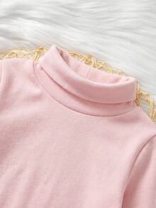 SHEIN 2件套女童休闲白色罗纹针织T恤和打底裤套装，适合室内外穿着，秋冬季 - 粉色 - 查看 11