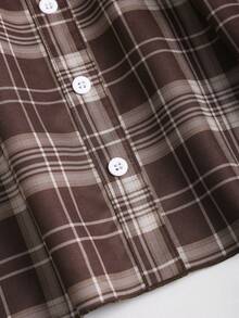 Sweetra 复古棕色格子系带A字娃娃裙休闲短款连衣裙，女士，春夏款