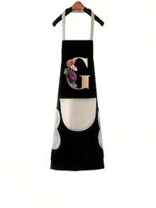 1pc Household Apron Waterproof Oilproof Can Wipe Hands Kitchen Work Clothes Fashion Initial Letter Print Men And Women Home Cooking Cleaning Apron Unisex Sleeveless Apron - Black - View 8