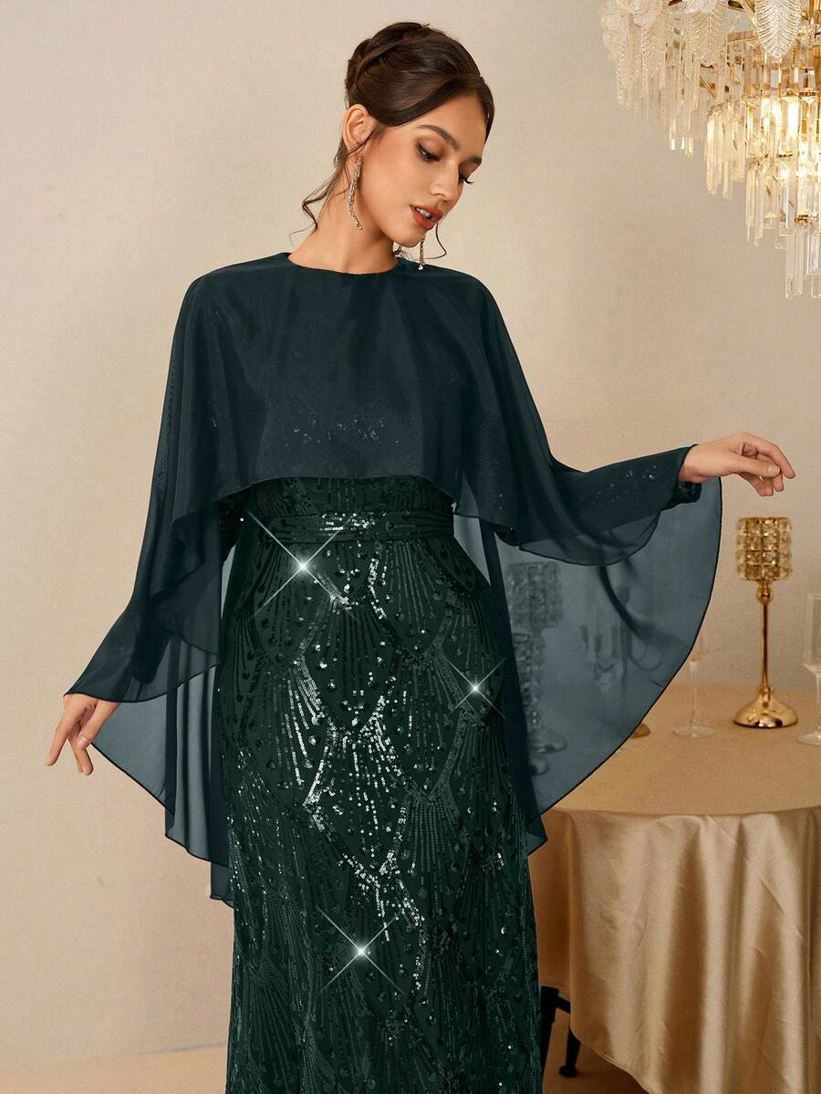 Coutiva Vestido de noche elegante y formal para mujer con parches de lentejuelas (muy adornado) - Verde Oscuro - Ver 1