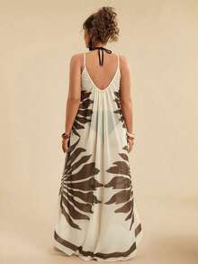 Travachic 大码休闲热带海滩度假宽松无袖复古印花长款罩衫（女款） - 杏色 - 查看 2