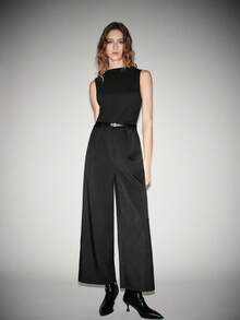 Lumivelle Women's Minimalist Woven Patchwork Jumpsuit Women's Jumpsuits - Black - View 5