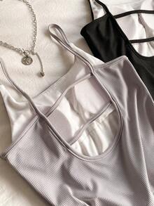 两件套少女黑色和灰色罗纹吊带背心，柔软修身款式，适合日常叠穿和基础款搭配 - 彩色 - 查看 4