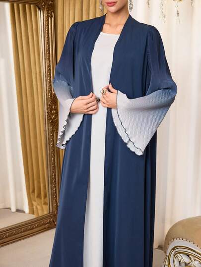 Al Najma Women's Elegant Ombre Print Flare Sleeve Arabic Abaya Robe Open Abaya Abayas Dubai Luxury Muslim Dress For Women Open Front Abaya